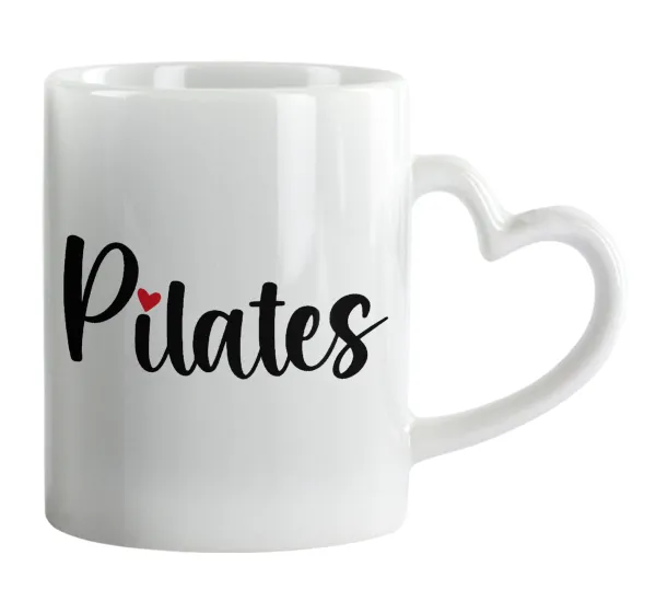Pilates love — Κούπα καρδιά χερούλι λευκή, κεραμική, 330ml