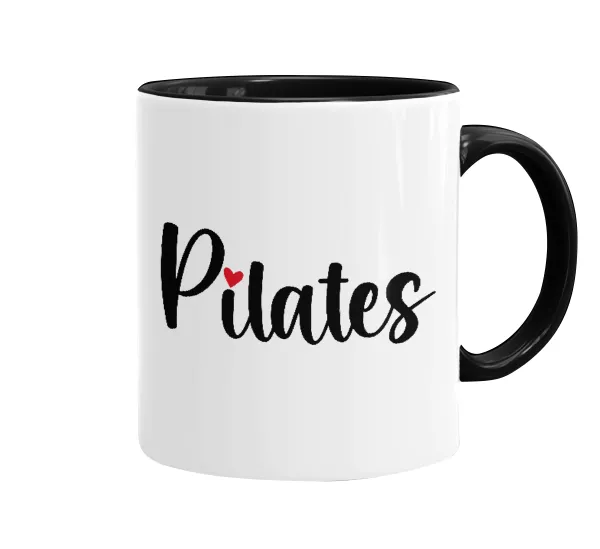 Pilates love — Κούπα χρωματιστή μαύρη, κεραμική, 330ml