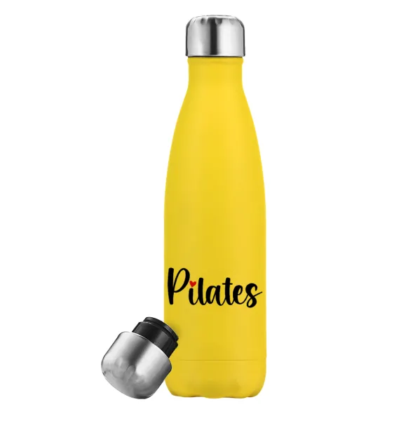 Pilates love — Μεταλλικό παγούρι θερμός Κίτρινος (Stainless steel), διπλού τοιχώματος, 500ml