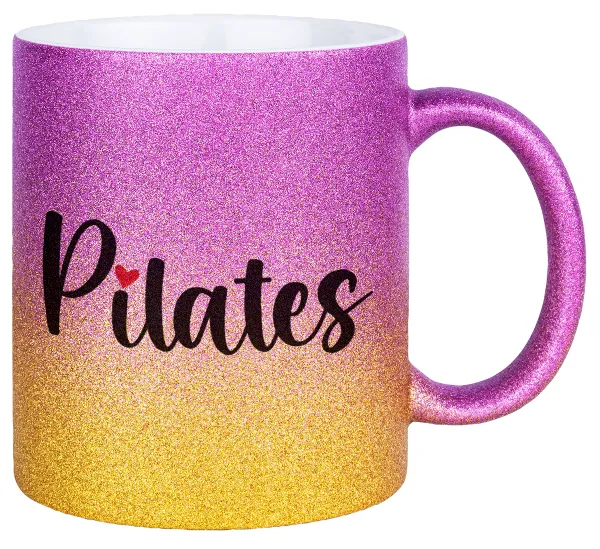 Pilates love — Κούπα Χρυσή/Ροζ Glitter, κεραμική, 330ml