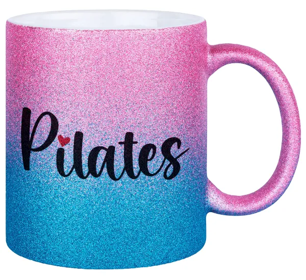 Pilates love — Κούπα Χρυσή/Μπλε Glitter, κεραμική, 330ml