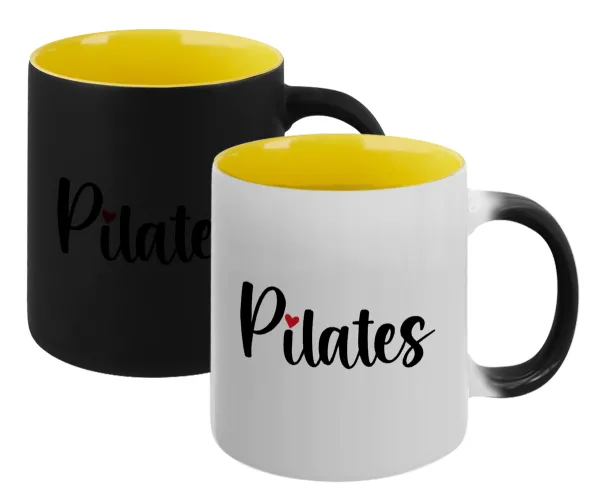 Pilates love — Magic mug with yellow interior, ceramic, 330ml, changes colour with hot drinks