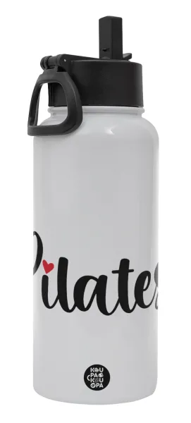 Pilates love — Metal mug thermo White with Straw and Spout Lid (Stainless steel), double wall, 950ml