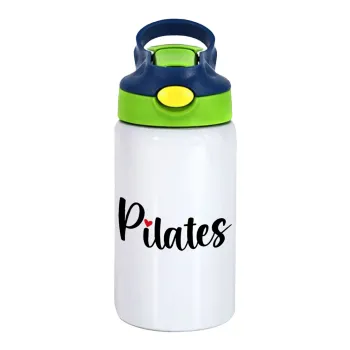 Pilates love, Παιδικό παγούρι θερμό, ανοξείδωτο, με καλαμάκι ασφαλείας, πράσινο/μπλε (350ml)