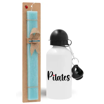 Pilates love, Πασχαλινή Λαμπάδα με παγούρι μεταλλικό αλουμινίου (500ml) & λαμπάδα αρωματική πλακέ (30cm) (ΤΙΡΚΟΥΑΖ)