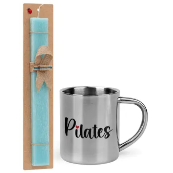 Pilates love, Easter Set, metallic thermal cup (300ml) & aromatic flat Easter candle (30cm) (TURQUOISE)