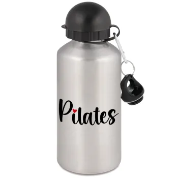 Pilates love, Μεταλλικό παγούρι νερού, Ασημένιο, αλουμινίου 500ml