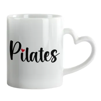 Pilates love, Κούπα καρδιά χερούλι λευκή, κεραμική, 330ml
