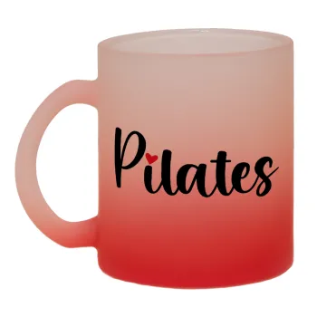 Pilates love, Κούπα γυάλινη δίχρωμη με βάση το κόκκινο ματ, 330ml