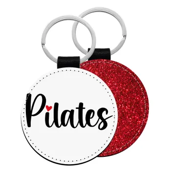 Pilates love, Μπρελόκ Δερματίνη, στρογγυλό ΚΟΚΚΙΝΟ (5cm)