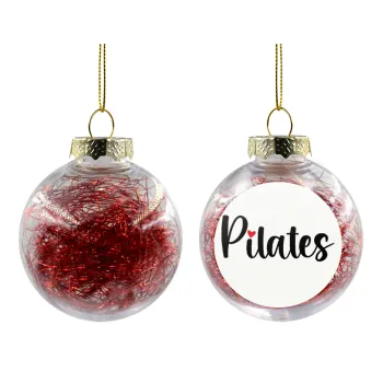 Pilates love, Transparent Christmas tree ball ornament with red filling 8cm