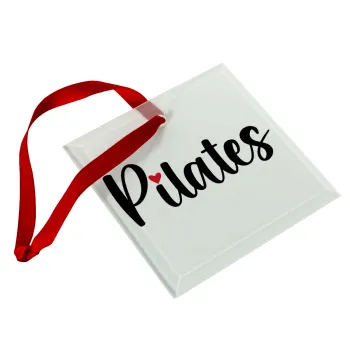 Pilates love, Στολίδι Χριστουγεννιάτικο στολίδι γυάλινο τετράγωνο 9x9cm