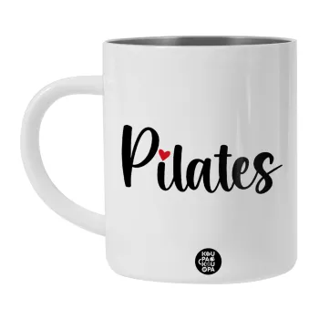 Pilates love, Λευκή Ανοξείδωτη Μεταλλική Κούπα 450ml - Διπλού Τοιχώματος 