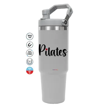 Pilates love, ΓΚΡΙ χρώματος Θερμός Ανοξείδωτο 890ml (30oz) με χερούλι