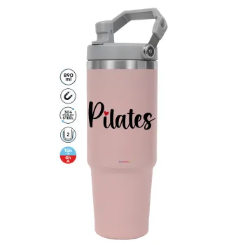 Pilates love, Pink color, 890ml (30oz) stainless Steel Tumbler with Handle