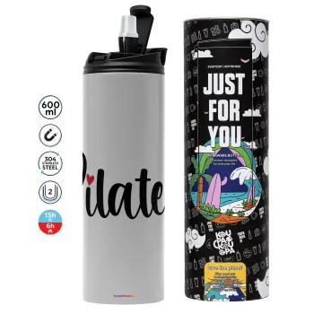 Pilates love, Tumbler stainless steel GREY 600ml