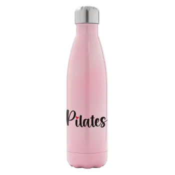 Pilates love, Μεταλλικό παγούρι θερμός Ροζ Ιριδίζον (Stainless steel), διπλού τοιχώματος, 500ml