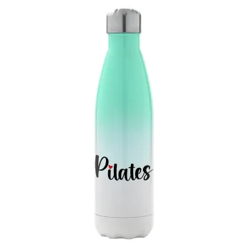 Pilates love, Μεταλλικό παγούρι θερμός Πράσινο/Λευκό (Stainless steel), διπλού τοιχώματος, 500ml