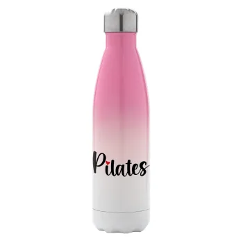 Pilates love, Μεταλλικό παγούρι θερμός Ροζ/Λευκό (Stainless steel), διπλού τοιχώματος, 500ml
