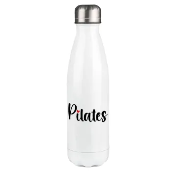Pilates love, Μεταλλικό παγούρι θερμός Λευκό (Stainless steel), διπλού τοιχώματος, 500ml