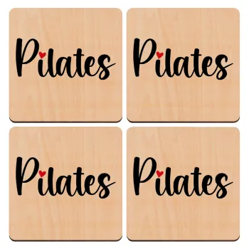 Pilates love, ΣΕΤ x4 Σουβέρ ξύλινα τετράγωνα plywood (9cm)