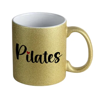 Pilates love, Κούπα Χρυσή Glitter που γυαλίζει, κεραμική, 330ml
