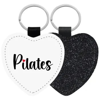 Pilates love, Μπρελόκ PU δερμάτινο glitter καρδιά ΜΑΥΡΟ