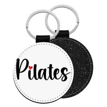 Pilates love, Μπρελόκ Δερματίνη, στρογγυλό ΜΑΥΡΟ (5cm)