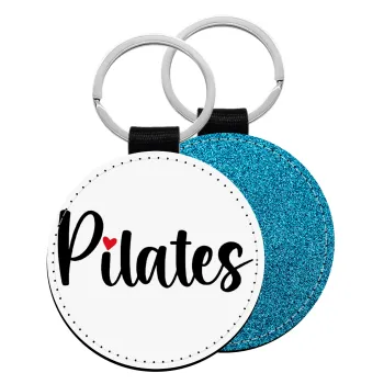 Pilates love, Μπρελόκ Δερματίνη, στρογγυλό ΜΠΛΕ (5cm)