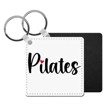 Pilates love, Μπρελόκ Δερματίνη, τετράγωνο ΜΑΥΡΟ (5x5cm)