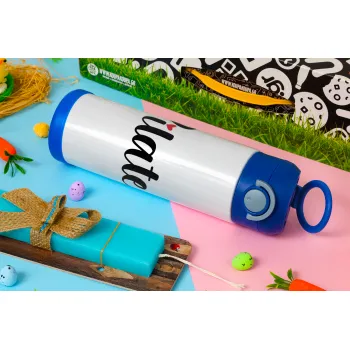 Pilates love, Easter candle, Childrens hot water bottle, stainless steel, with safety straw, BLUE (500ml)