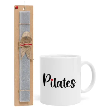 Pilates love, Πασχαλινή Λαμπάδα με Κούπα κεραμική (330ml) & κερί αρωματικό πλακέ (30cm) (ΓΚΡΙ)