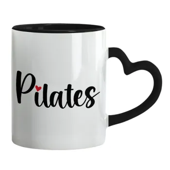 Pilates love, Κούπα καρδιά χερούλι μαύρη, κεραμική, 330ml