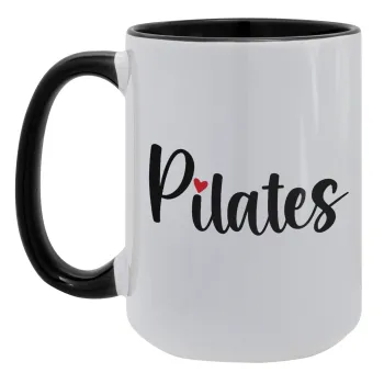 Pilates love, Κούπα Mega 15oz, κεραμική Μαύρη, 450ml