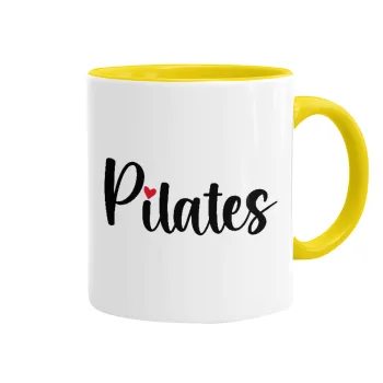 Pilates love, Κούπα χρωματιστή κίτρινη, κεραμική, 330ml