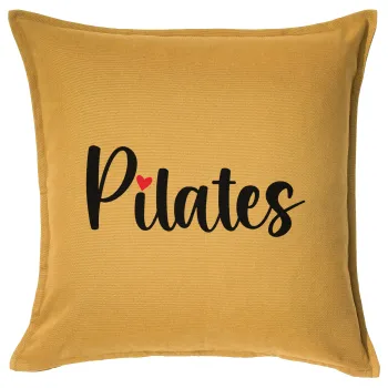 Pilates love, Μαξιλάρι καναπέ Κίτρινο 100% βαμβάκι, περιέχεται το γέμισμα (50x50cm)