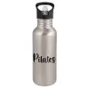 Water bottle Silver with straw, stainless steel 600ml
