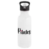 White water bottle with straw, stainless steel 600ml