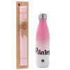 Easter Set, Metallic pink/white (Stainless steel) thermos, double-walled, 500ml & aromatic flat Easter candle (30cm) (PINK)