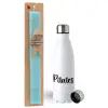 Easter Set, metallic stainless steel water bottle (750ml) & aromatic flat Easter candle (30cm) (TURQUOISE)