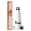Easter Set, metallic stainless steel water bottle (750ml) & scented flat Easter candle (30cm) (PINK)