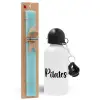 Easter Set, metallic aluminum water bottle (500ml) & scented flat candle (30cm) (TURQUOISE)
