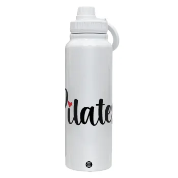 Pilates love, Θερμός 1L Ανοξείδωτο με Βάση Κινητού & Διπλά Τοιχώματα