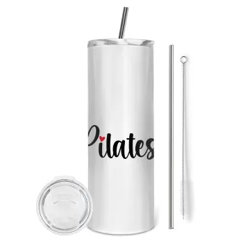 Pilates love, Tumbler stainless steel 600ml, with metal straw & cleaning brush