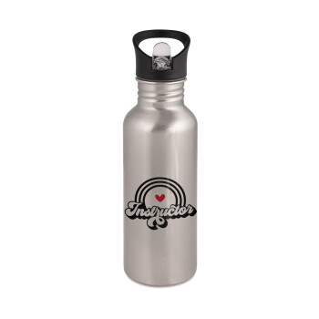 Instructor, Water bottle Silver with straw, stainless steel 600ml