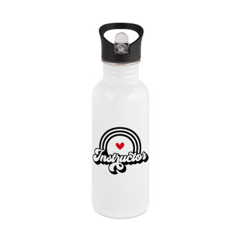 Instructor, White water bottle with straw, stainless steel 600ml