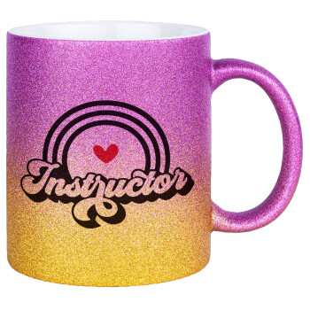 Instructor, Κούπα Χρυσή/Ροζ Glitter, κεραμική, 330ml