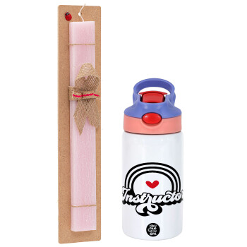 Instructor, Πασχαλινό Σετ, Παιδικό παγούρι θερμό, ανοξείδωτο, με καλαμάκι ασφαλείας, ροζ/μωβ (350ml) & πασχαλινή λαμπάδα αρωματική πλακέ (30cm) (ΡΟΖ)