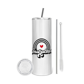 Instructor, Eco friendly stainless steel tumbler 600ml, with metal straw & cleaning brush