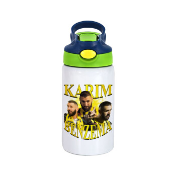 Karim Benzema, Children's hot water bottle, stainless steel, with safety straw, green, blue (350ml)